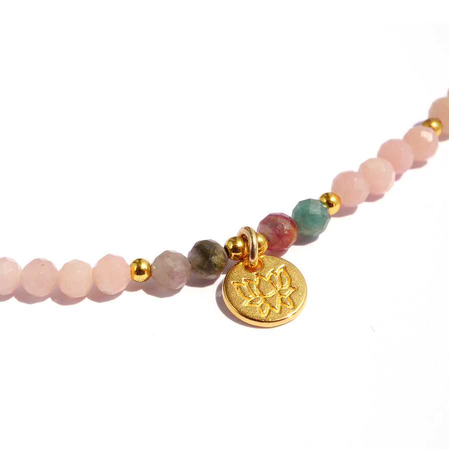 'Tulum Spirit' Halskette – Fossil, Pink Opal & Mondstein
