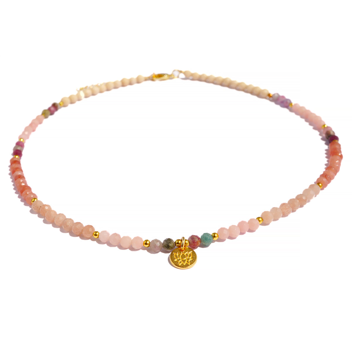 'Tulum Spirit' Halskette – Fossil, Pink Opal & Mondstein