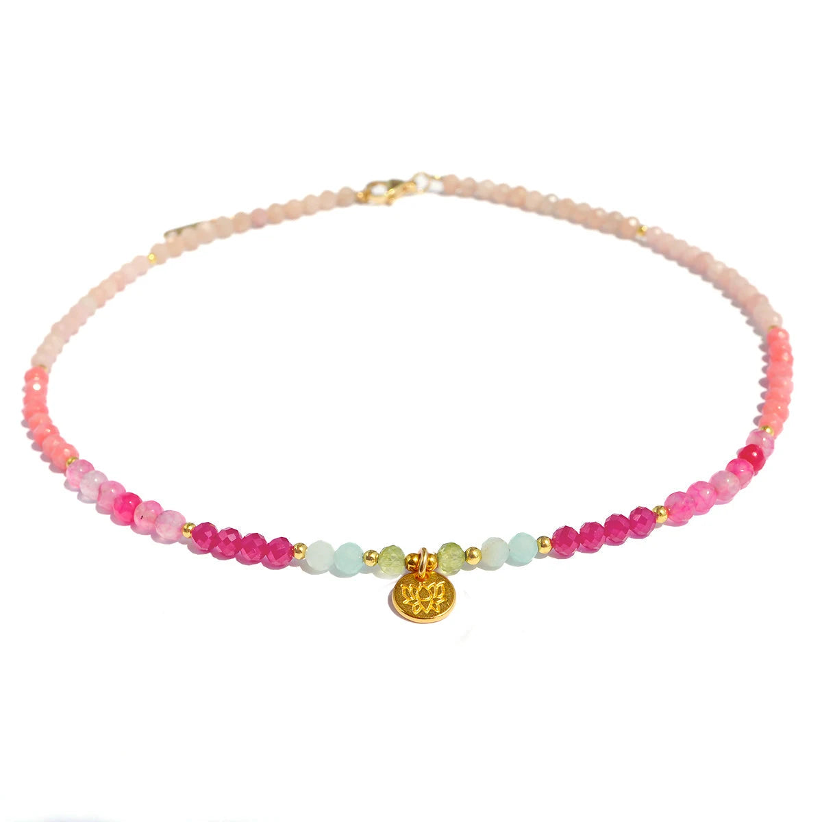 'Santorini Sunset' Halskette – Mondstein, Pink Opal & Rubinquarz