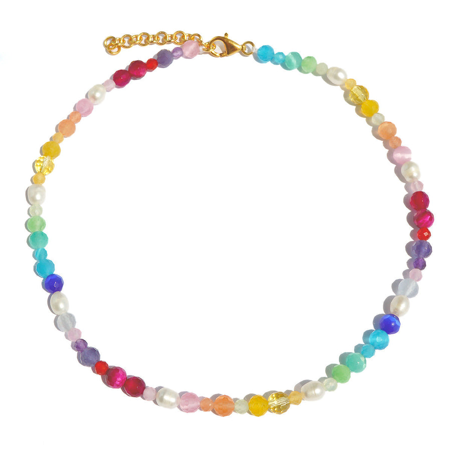 Colorful 'Malibu Dream' gemstone necklace with 18K gold-plated adjustable chain.