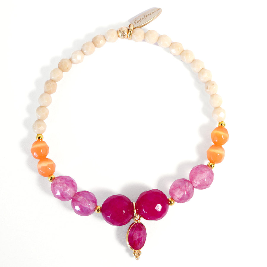 'Sunset Kiss' Armband - div. Edelsteine, magenta/orange