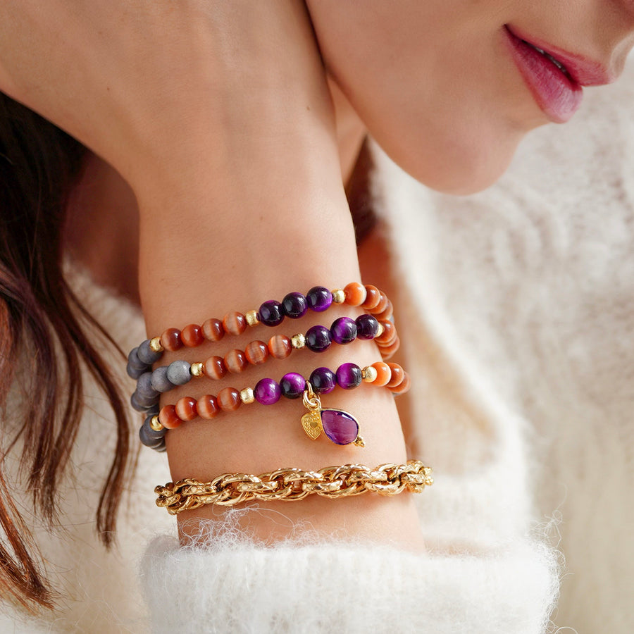 Holz Mala Armband, braun/magenta/grau