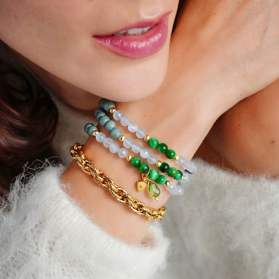 Holz Mala Armband, grün/himmel blau