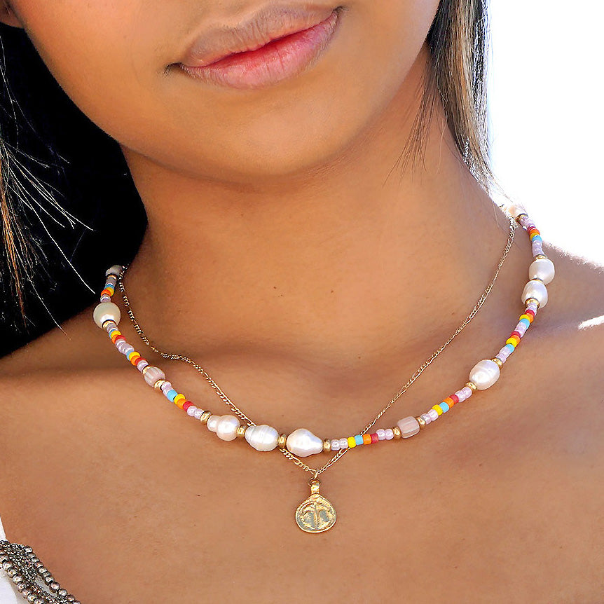 'Beach Days' Halskette mit Süßwasser Perlen, pastell multi