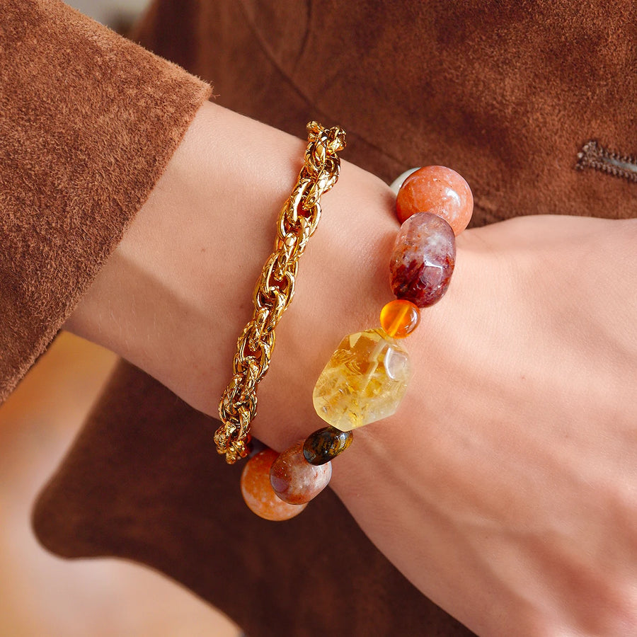 'Soft Ember' Edelstein Armband - Mondstein, Citrin, Achat, Tigerauge