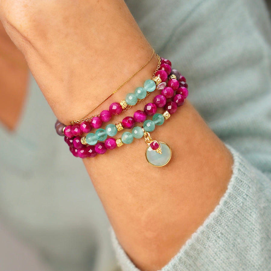 'Winter Passion' Armband, mit Tigerauge, magenta/grau