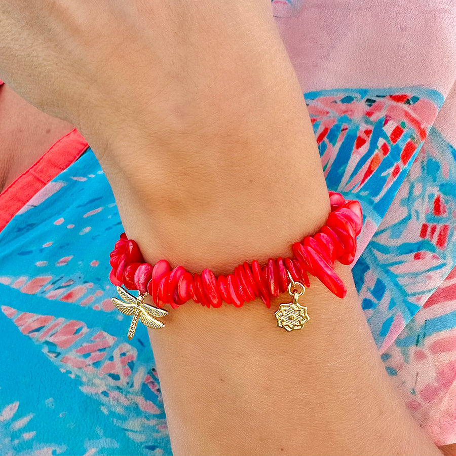 'Coral Shell' Charm Armband - coral