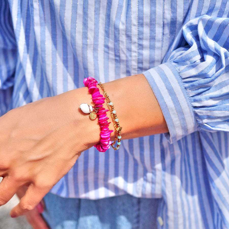 'Pink Shell' Sommerarmband - Lotus & Muschel, pink