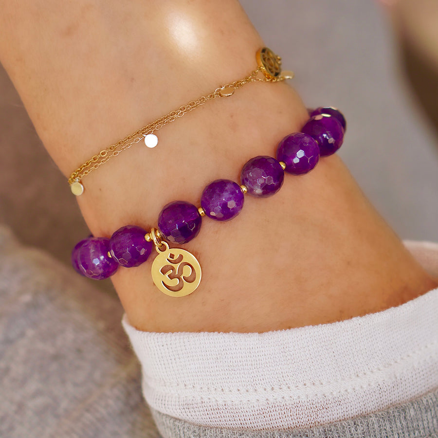 Amethyst Armband mit Om Anhänger