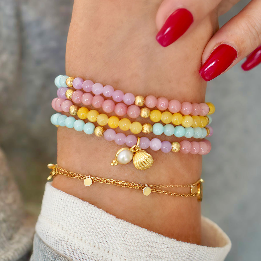 Candy Wickelarmband aus Edelstein, mit Muschel und Süßwasserperle