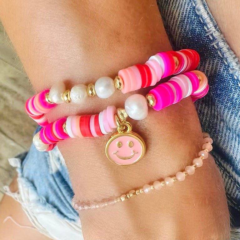 'Smile' Heishi Armband, pink/rosé