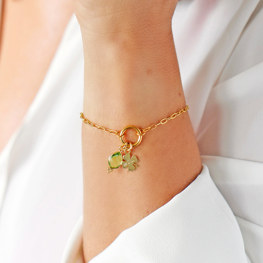 'Lucky Charm' Armband – Peridot & Kleeblatt