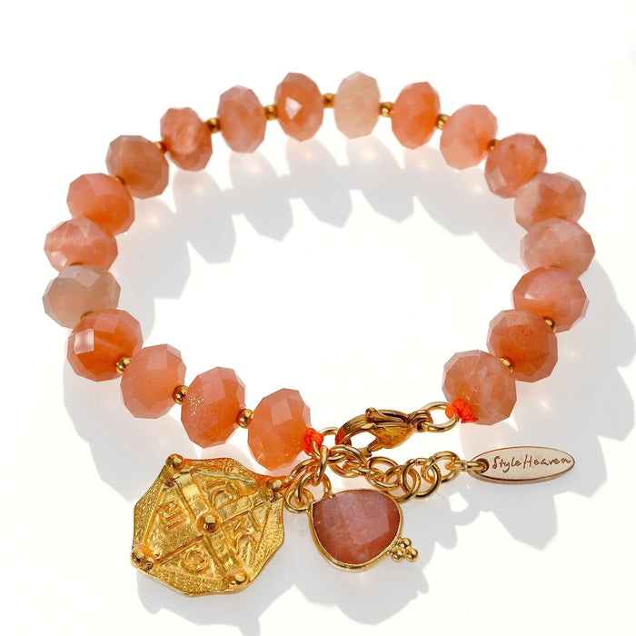 Sahara Glow' Armband - Mondstein, elegantes Schmuckstück mit runden Mondsteinen und goldenen Details