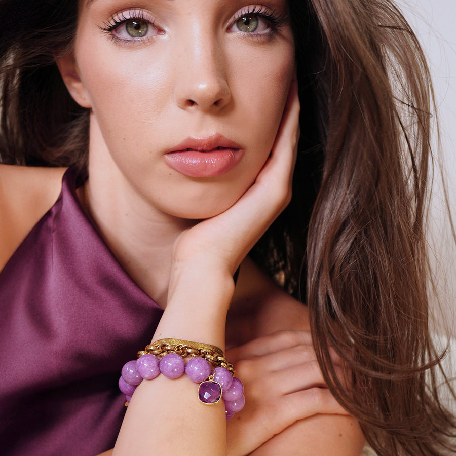 'Seraya' Kugelarmband 14mm - Jade & Amethyst