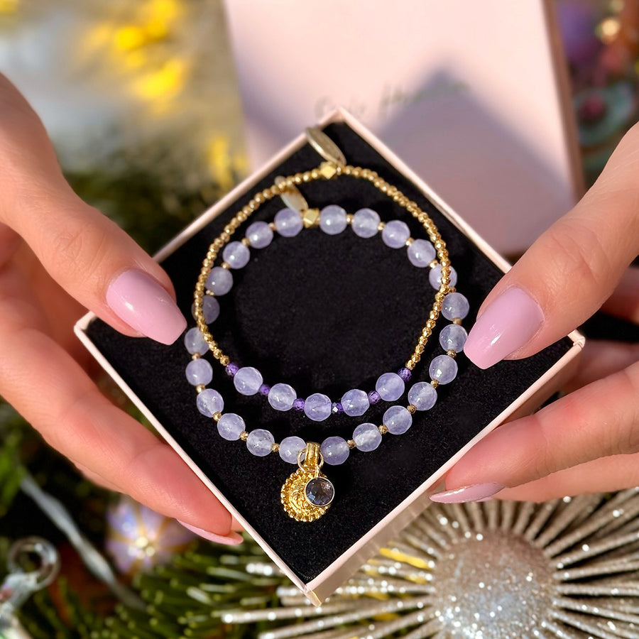 'Lavender Dream' Armband Set aus gefärbtem Achat