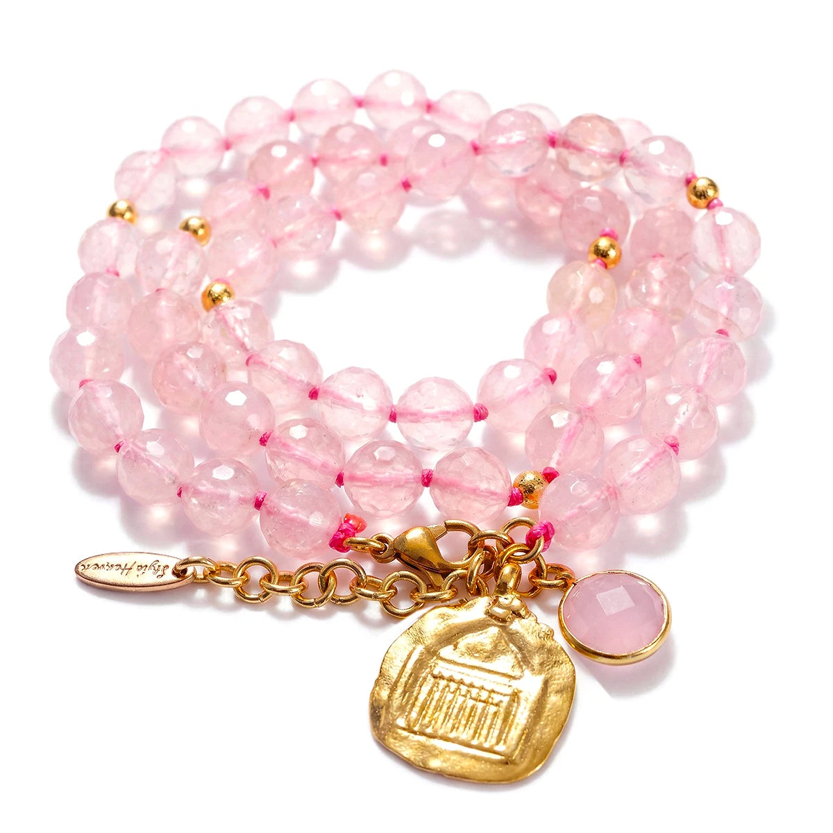 'Rose Love' Wickelarmband - Rosenquarz, geknotet