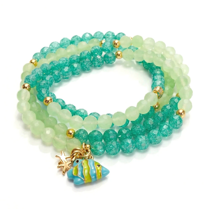 Ocean Breeze Katzenauge-Quarz Armband mit Fisch-Anhänger in Türkis und Grün