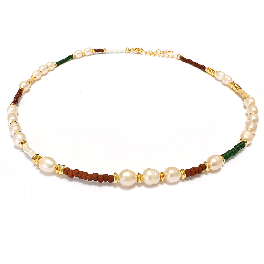 'GoldenDays' Halskette mit Süßwasserperlen, braun/grün
