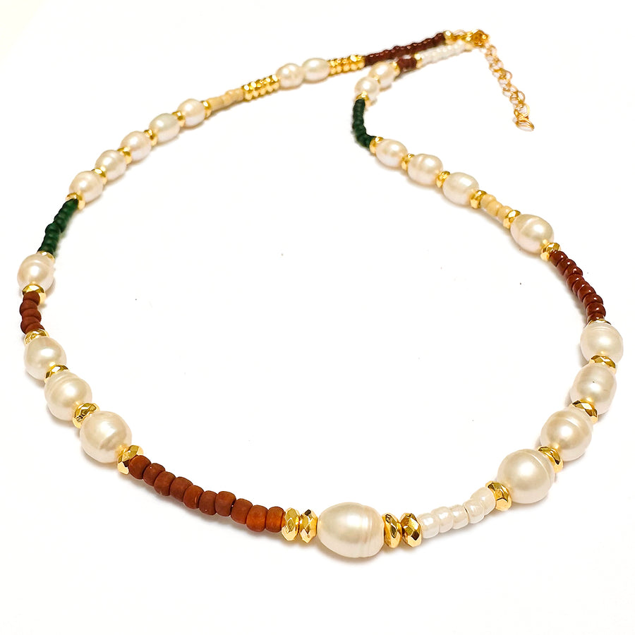 'GoldenDays' Halskette mit Süßwasserperlen, braun/grün