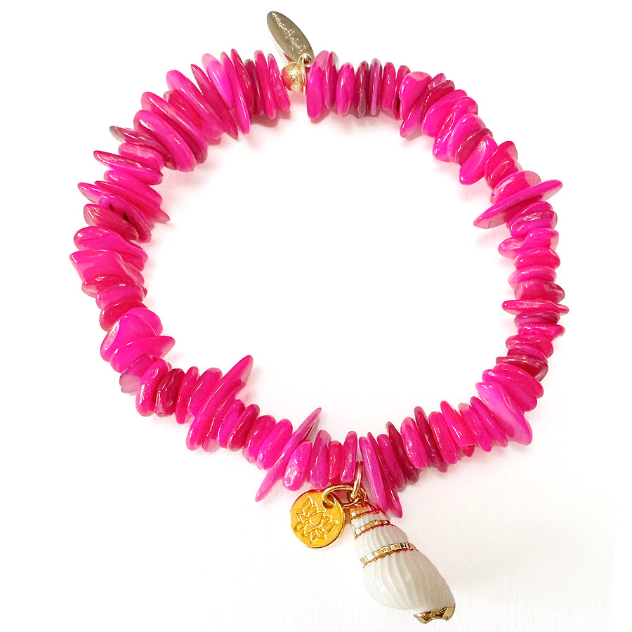'Pink Shell' Sommerarmband - Lotus & Muschel, pink