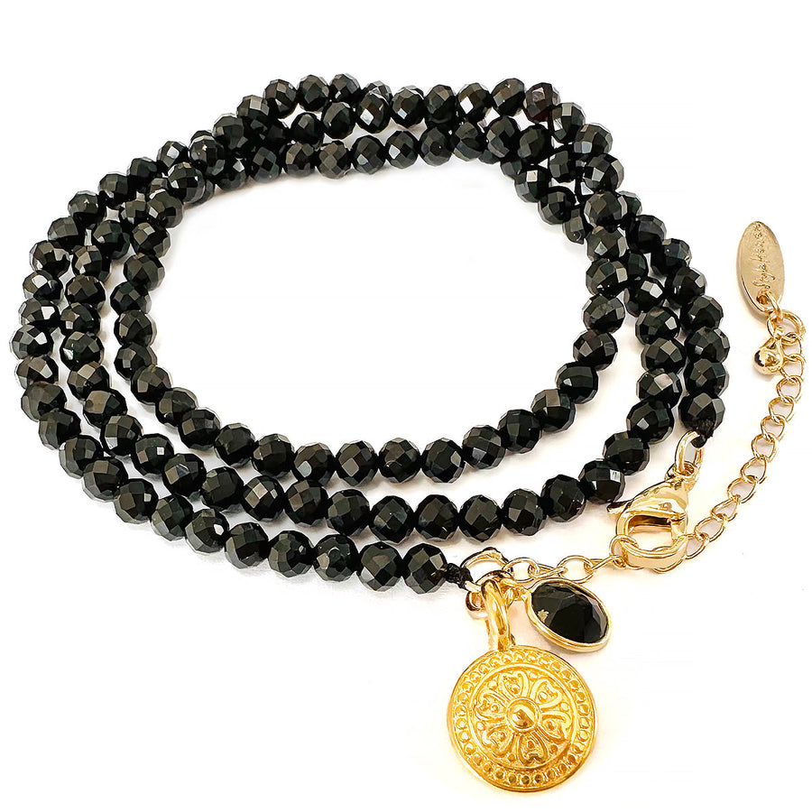 'Black Beauty' Halskette aus Onyx, (auch als Armband tragbar!)