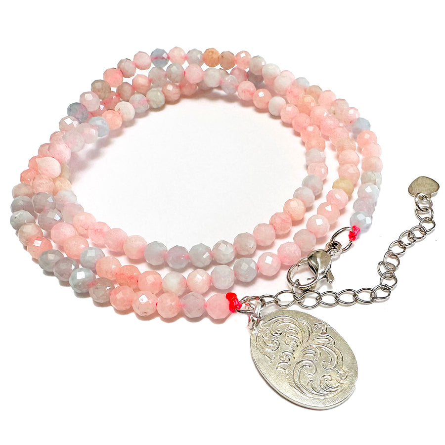 'Rosé Wishes' Wickelarmband - Morganit, silber