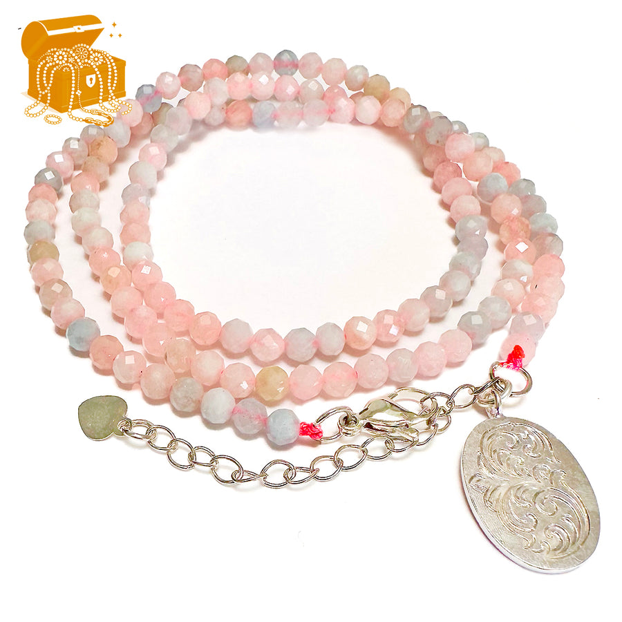 'Rosé Wishes' Wickelarmband - Morganit, silber