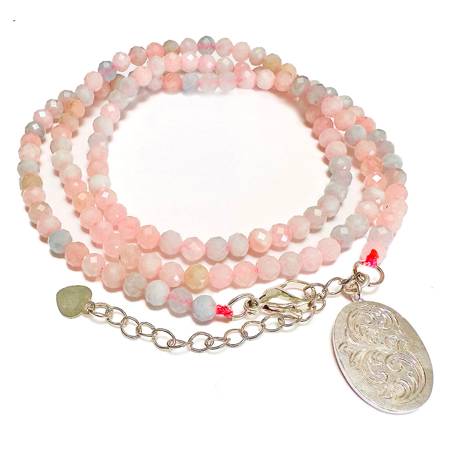 'Rosé Wishes' Wickelarmband - Morganit, silber