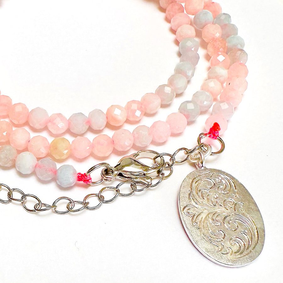 'Rosé Wishes' Wickelarmband - Morganit, silber