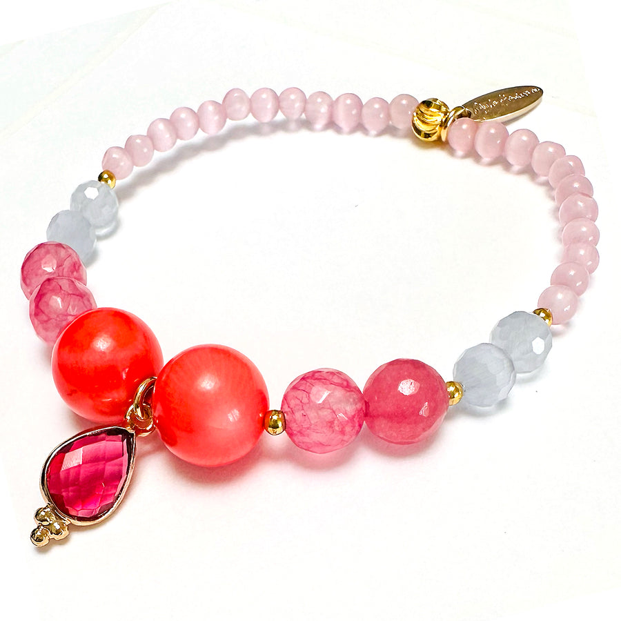 'Coral Heart' Armband - div. Edelsteine, pink