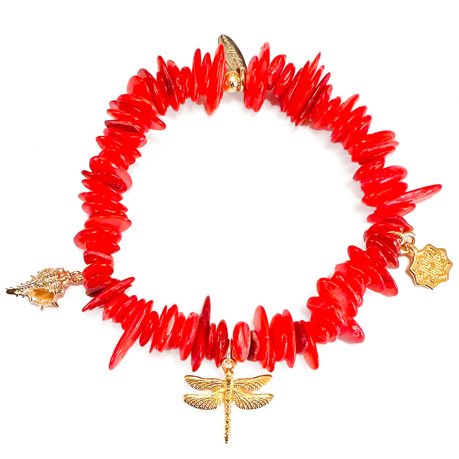 'Coral Shell' Charm Armband - coral