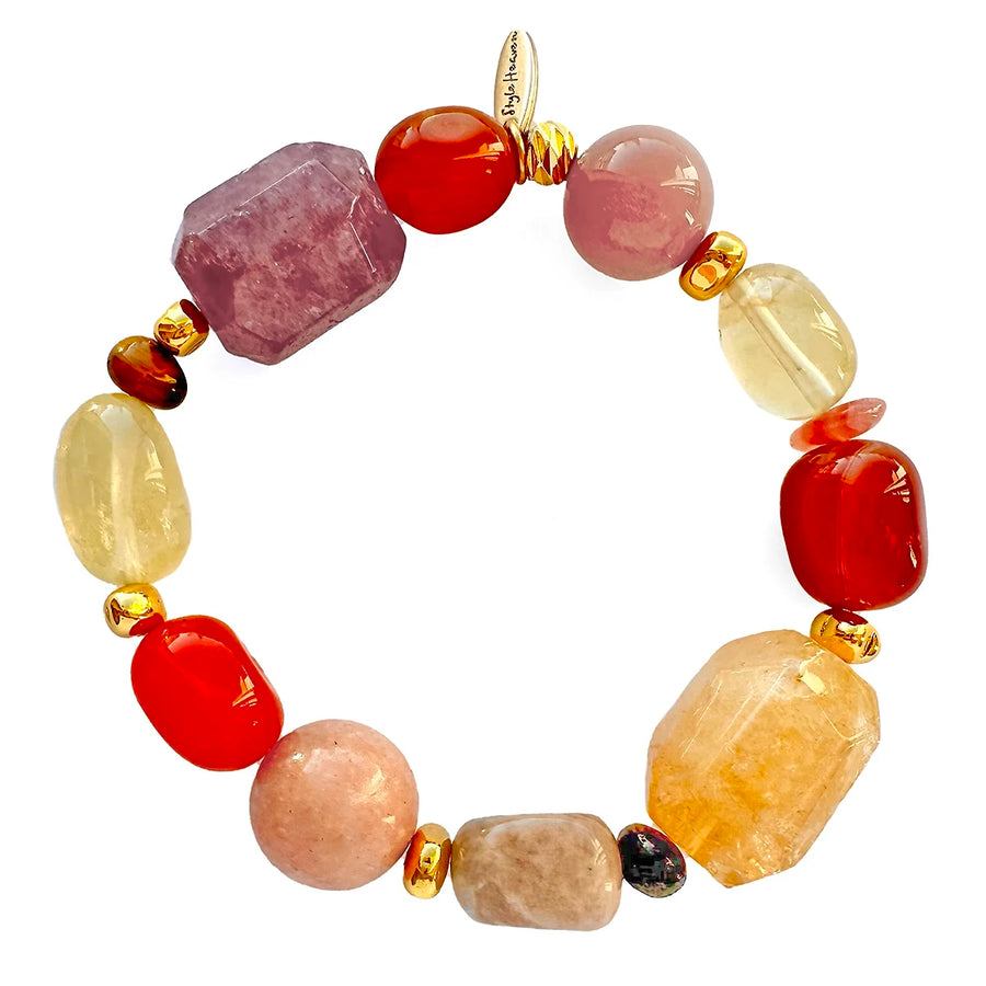 'Soft Ember' Edelstein Armband - Mondstein, Citrin, Achat, Tigerauge