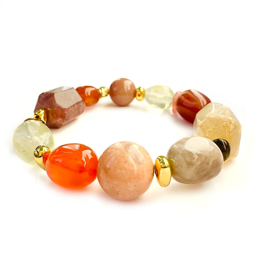'Soft Ember' Edelstein Armband - Mondstein, Citrin, Achat, Tigerauge