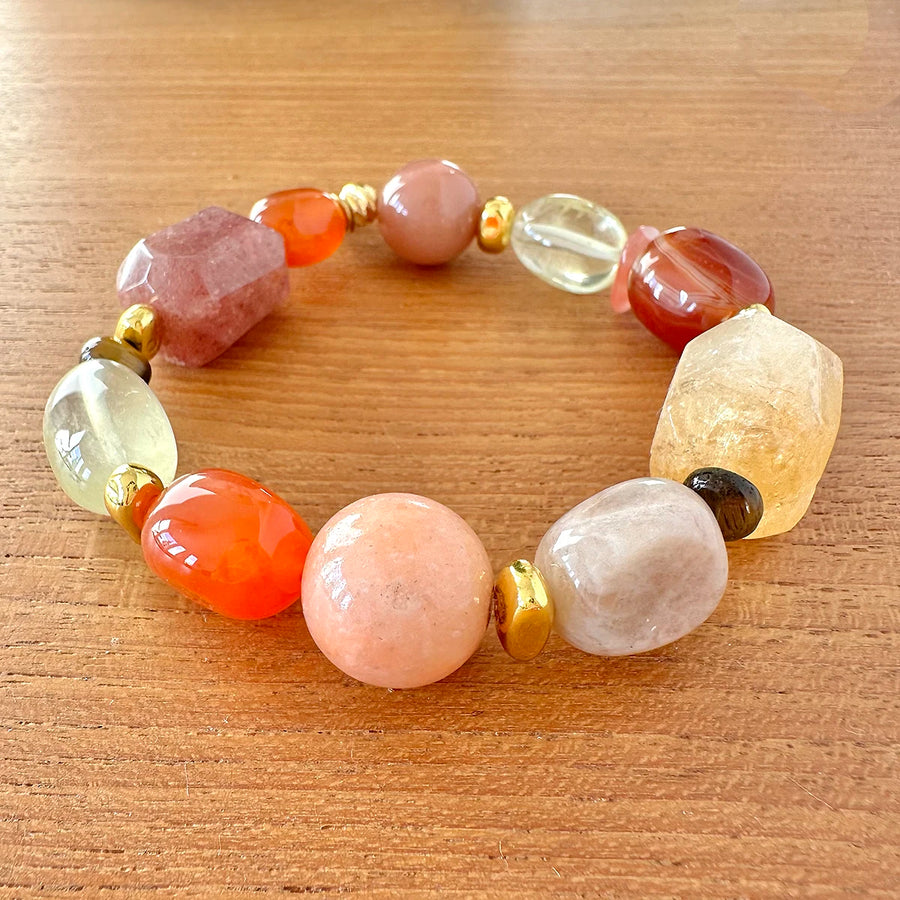 'Soft Ember' Edelstein Armband - Mondstein, Citrin, Achat, Tigerauge