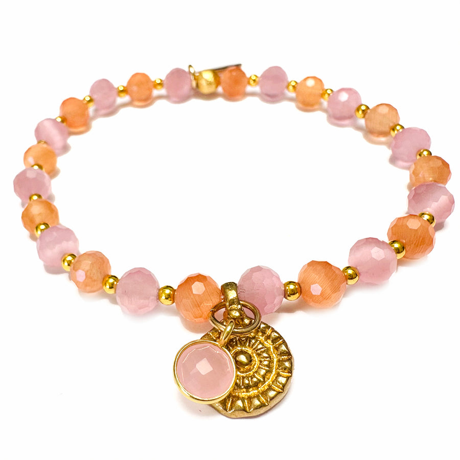 'Blessed' Armband aus Katzenauge, rose/orange