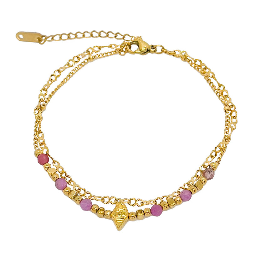 Shell Mood Armband mit vergoldeter Muschel und rosa Turmalin-Steinen, wasserfest und verstellbar