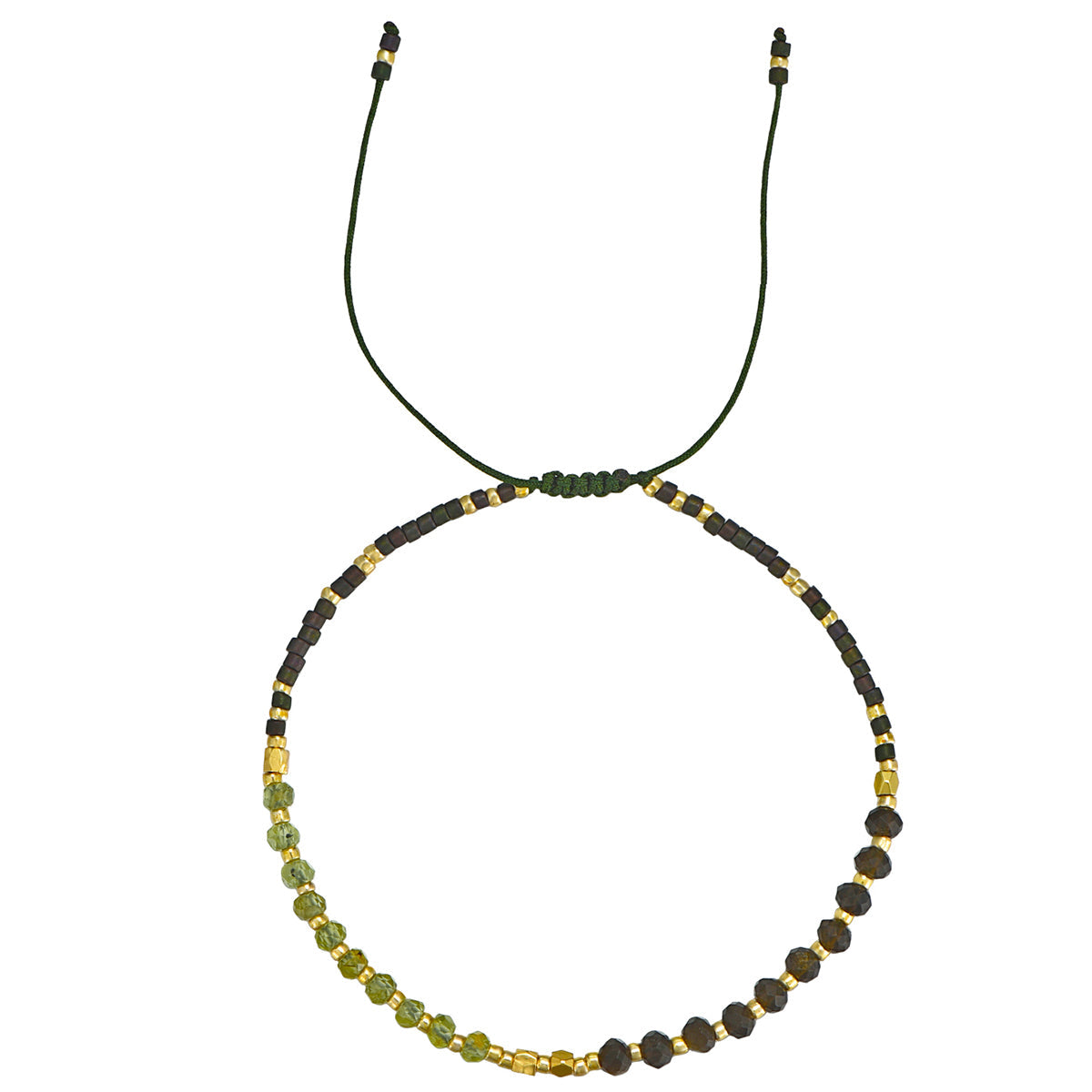 Little Secret Armband mit Peridot, Makramee, facettierte Perlen, verstellbar.