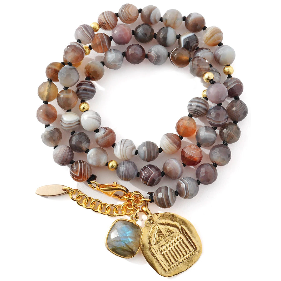 'Desert Light' Wickelarmband - Botswana Achat