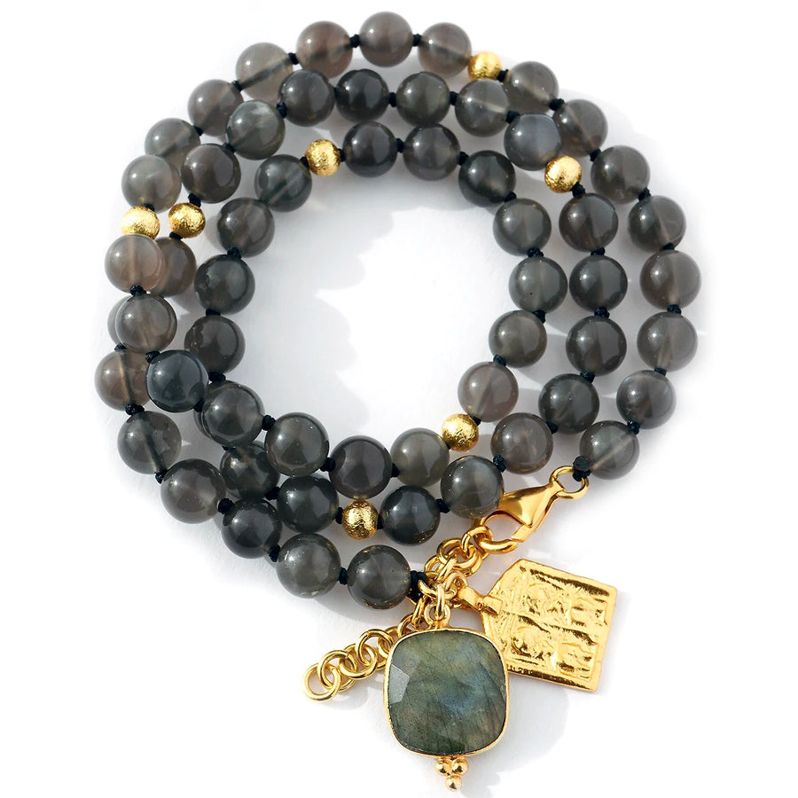 'Silent Moon' Wickelarmband - schwarzer Mondstein 8mm