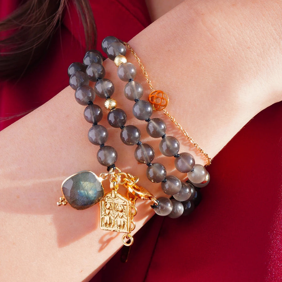 'Silent Moon' Wickelarmband - schwarzer Mondstein 8mm