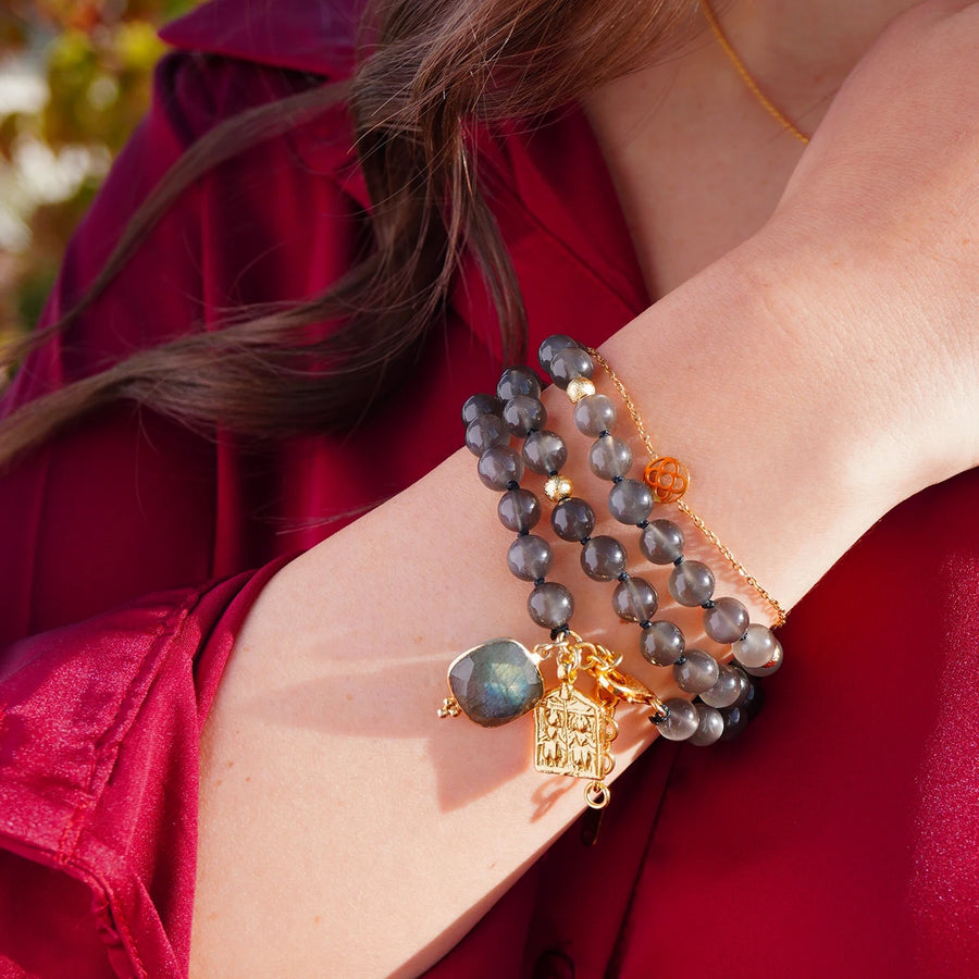 'Silent Moon' Wickelarmband - schwarzer Mondstein 8mm