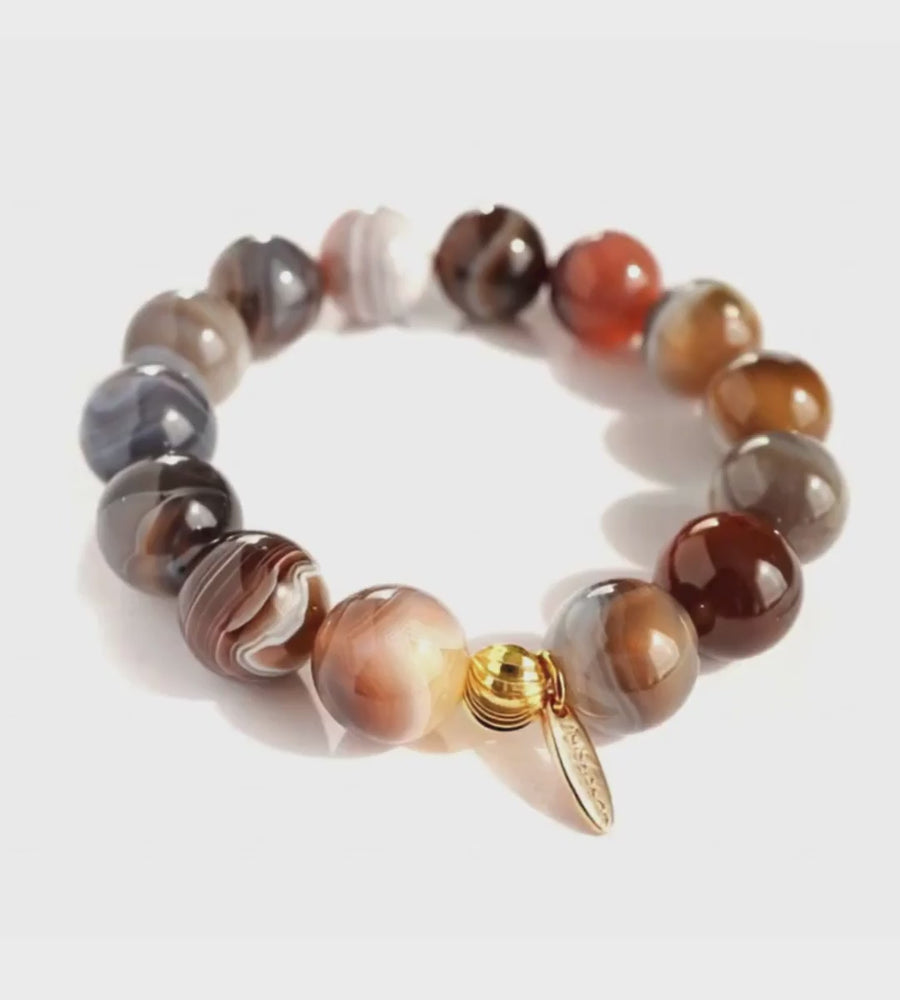 'Terra Lines' Kugelarmband 14mm - Botswana Achat, glänzend