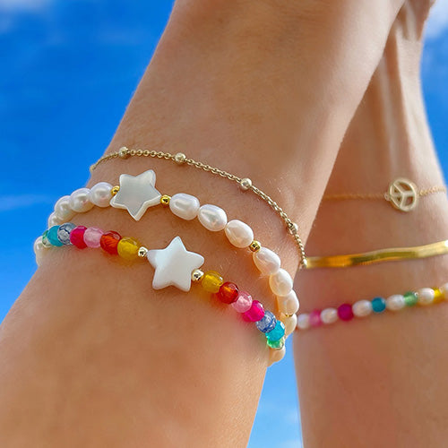 'Star' Süßwasserperlen Armband mit Achat, multi