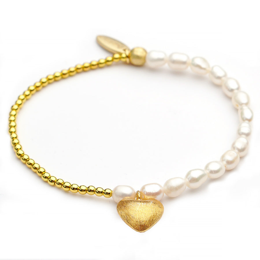 Süßwasser Perlen und Hämatit Armband mit Herz, gold