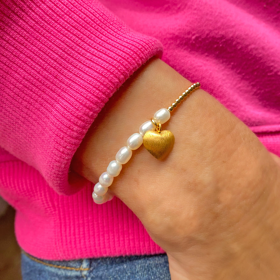 Süßwasser Perlen Armband mit Herz, gold Style Heaven