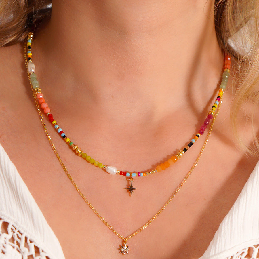 'Sunshine' Choker Halskette aus Jade und Miyuki Perlen, orange/pink