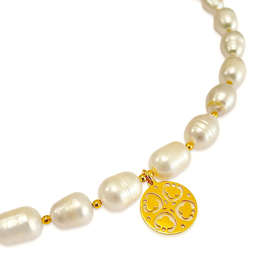 Süßwasser Perlen Halskette mit Kleeblatt Anhänger