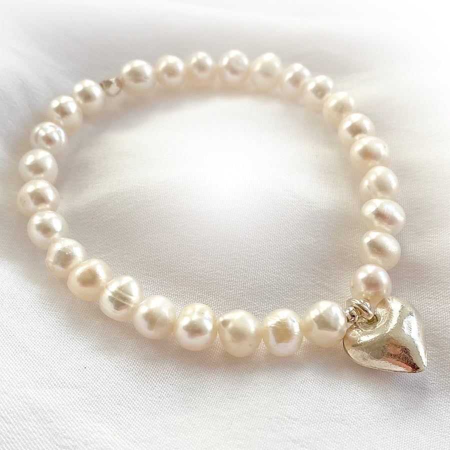 Süßwasser Perlen Armband mit Silber Herz Anhänger, größ Style Heaven
