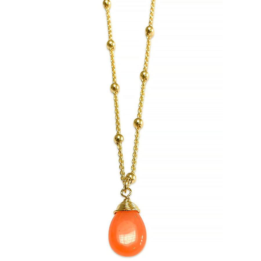 Kosmos Halskette mit orangen Jade Tropfen
