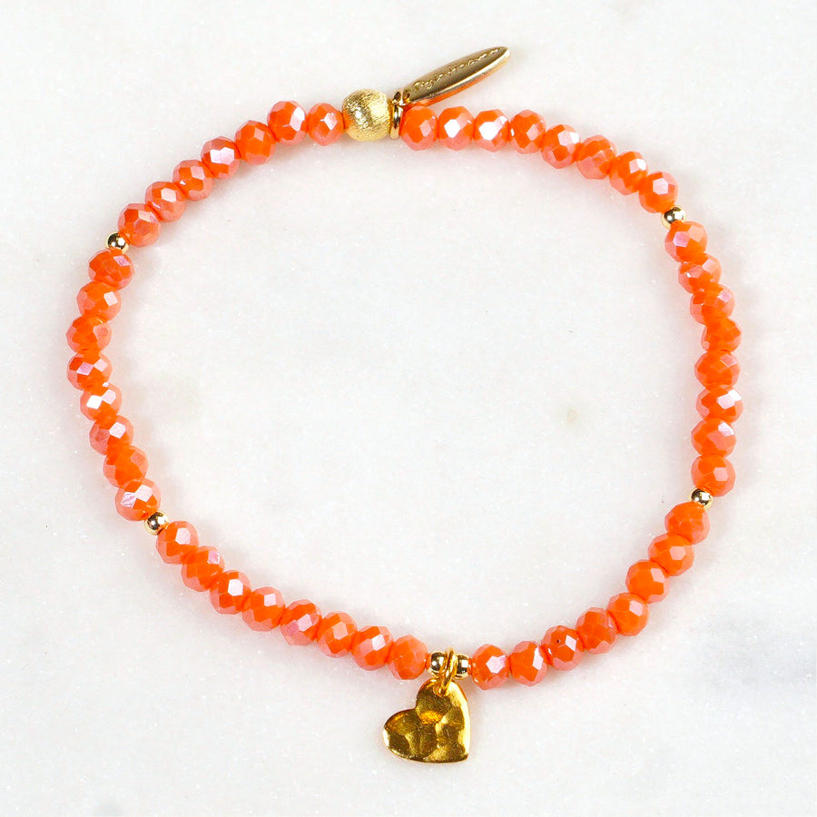 Kristall Armband mit vergoldetem Silber Herz, orange